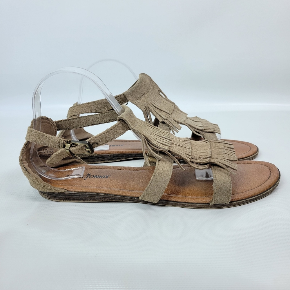 Minnetonka Suede Leather Fringe Sandals Sz 10 - Picture 4 of 12